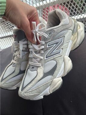 New Balance Women's Gray and White Mesh Suede Sneakers